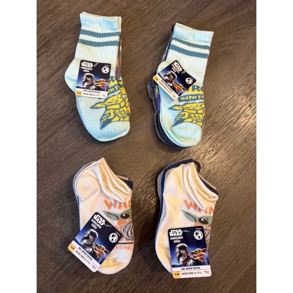 Star Wars Mandalorian Grogu Kids Socks 16 Pair Bundle No-Show/ Mid-Crew 5-11.5